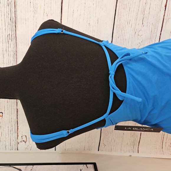 NWT La Blanca Blue Island Goddess Over the shoulder Twist Front Tankini top - Picture 6 of 16